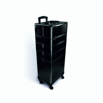 Kuferek kosmetyczny XXXL 4w1 walizka na kółkach obrotowych Diamond 3D czarny z czarnymi okuciami